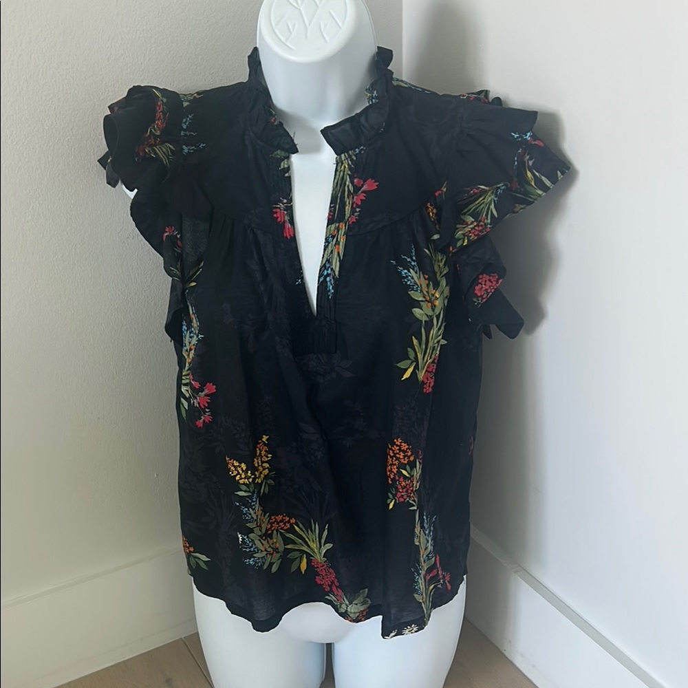 Olivaceous Small Black Ruffle Top